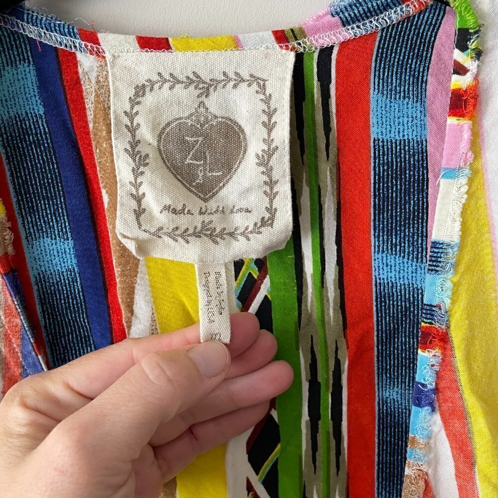 Z & L Striped Cropped Top Long Sleeve Tie Front Yellow Blue Small - Picture 7 of 7